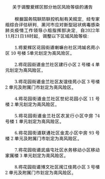 黑龙江黑河市一地调整为高风险（黑龙江是高风险地区么）