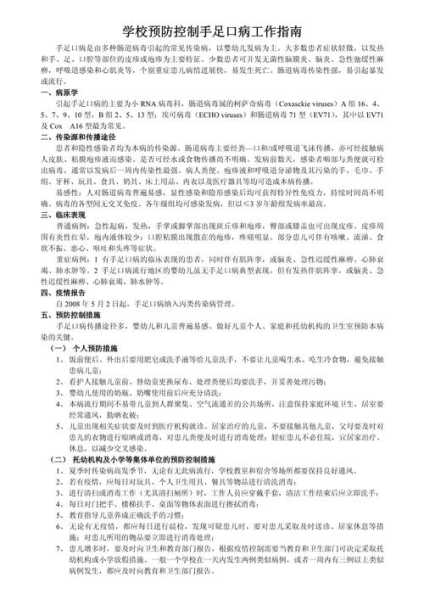 手足口病防控工作方案，手足口病预防控制指南最新版