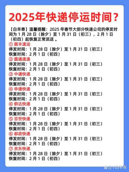 快递什么时候停发2023,2025过年快递停运时间