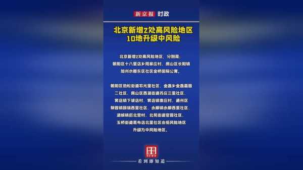 北京2地升级高风险 6地升级中风险，北京新增1个高风险地区