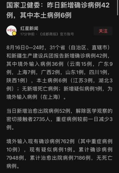 31省份新增确诊病例42例,31省新增本土确诊病例20例