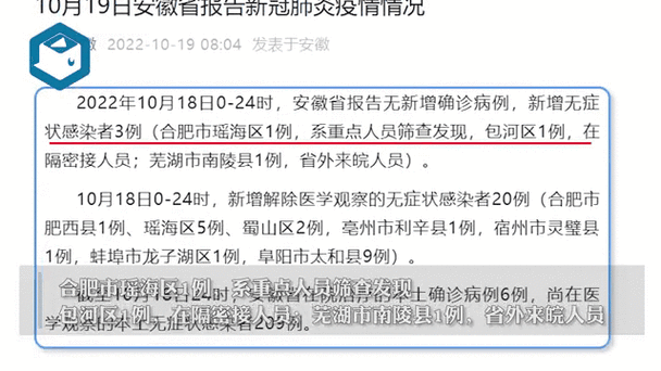 安徽新增无症状感染者8例，安徽合肥发现一例无症状感染者